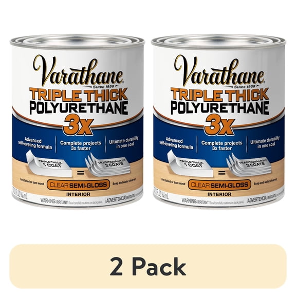 (2 pack) Clear, Varathane Triple Thick Semi-Gloss Polyurethane-284472, Quart