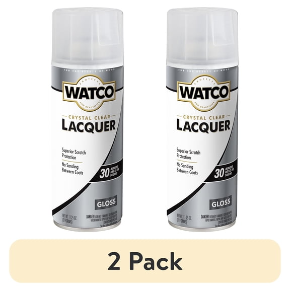 (2 pack) Clear, Watco Lacquer Wood Finish Gloss Spray-302656, 11.25 oz