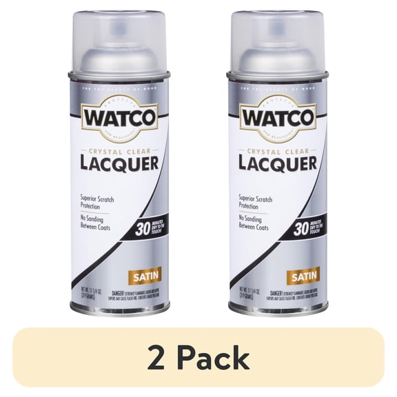 (2 pack) Clear, Watco Lacquer Wood Finish Satin Spray-302658, 11.25 oz