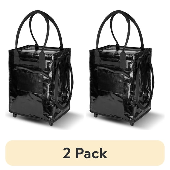 (2 pack) CleverMade 62L Collapsible Rolling Tote Cart, Black