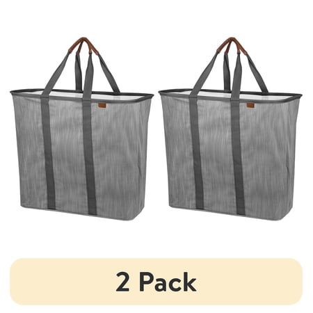 (2 pack) CleverMade Collapsible Fabric Laundry Hamper LUXE, Gray, Adult