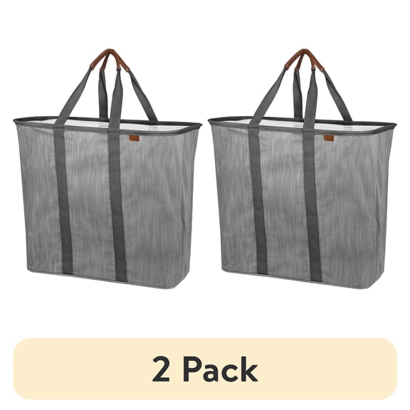 (2 pack) CleverMade Collapsible Fabric Laundry Hamper LUXE, Gray, Adult