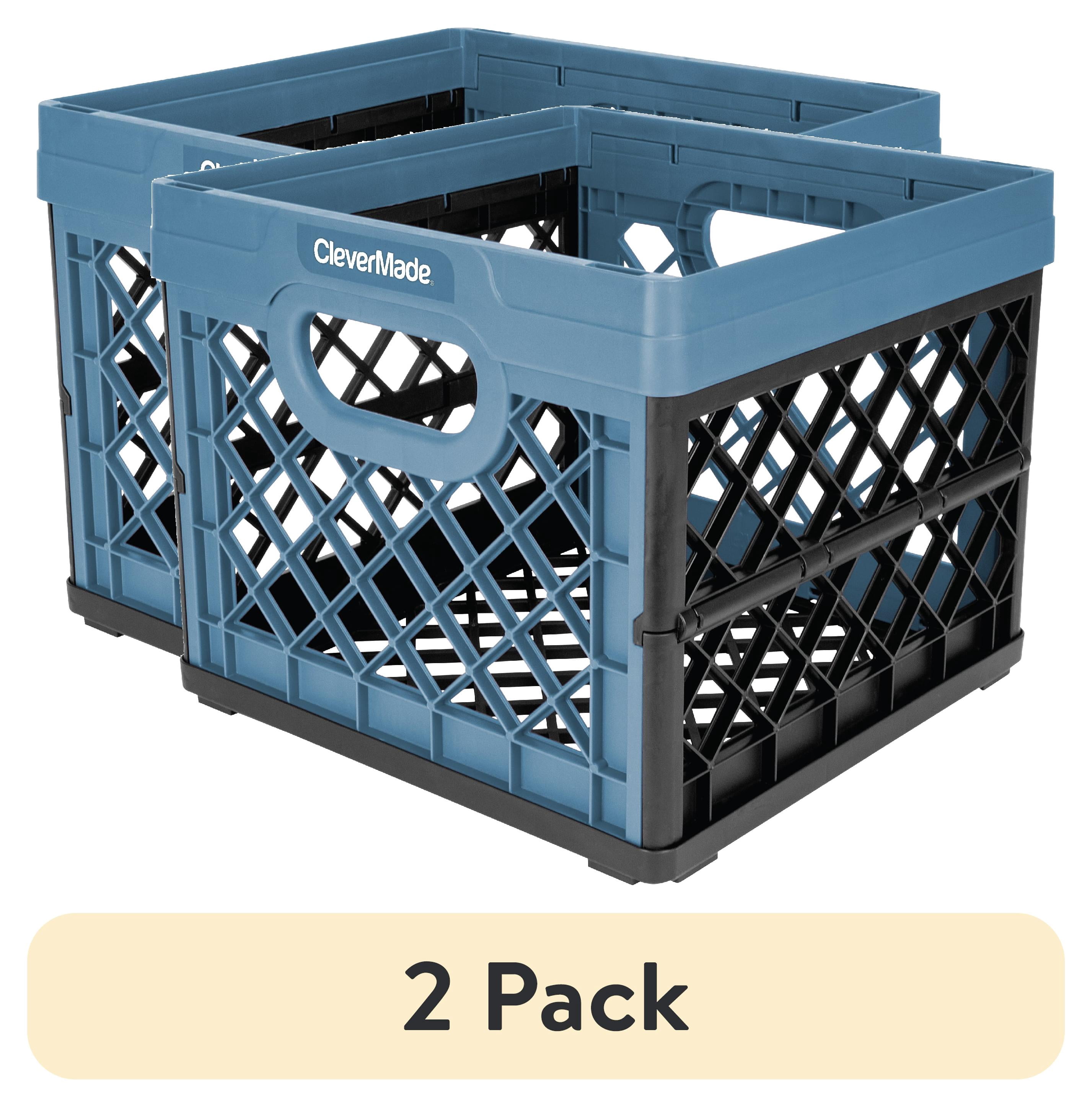 (2 pack) CleverMade Plastic Collapsible Milk Crate, Adult Folding Storage Bin, 6.6 gal Slate Blue