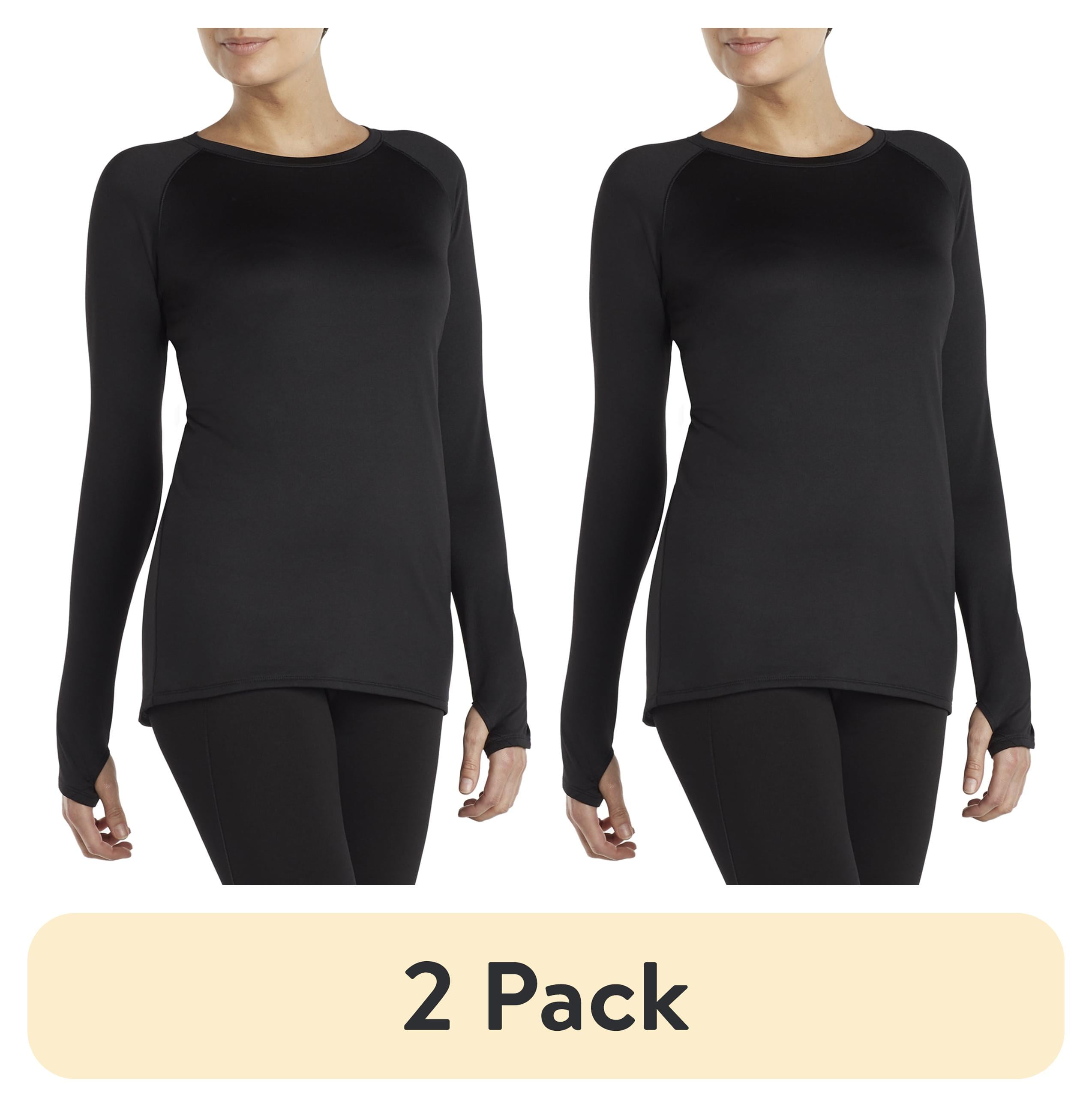 (2 pack) ClimateRight by Cuddl Duds Women's Plush Warmth Crew Neck Base Layer Top, Sizes XS to 4X