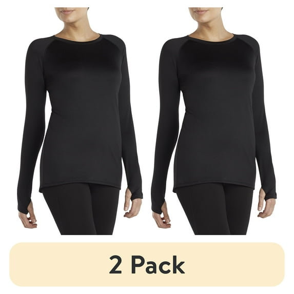(2 pack) ClimateRight by Cuddl Duds Women's Plush Warmth Crew Neck Base Layer Top, Sizes XS to 4X