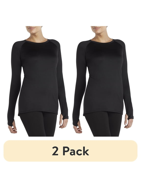 (2 pack) ClimateRight by Cuddl Duds Women's Warm Plush Warmth Crew Neck Base Layer Thermal Top, Sizes XS to 4X