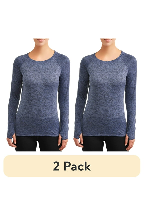 (2 pack) ClimateRight by Cuddl Duds Women's Plush Warmth Crew Neck Base Layer Top, Sizes XS to 4X