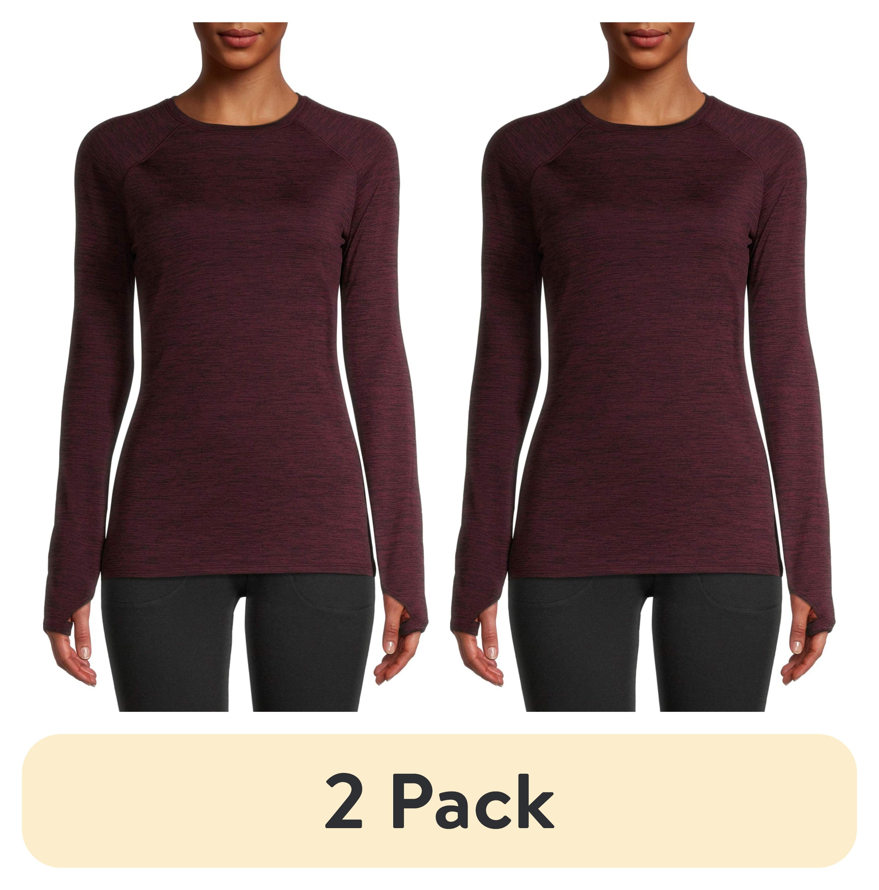 (2 pack) ClimateRight by Cuddl Duds Women's Warm Plush Warmth Crew Neck Base Layer Thermal Top, Sizes XS to 4X