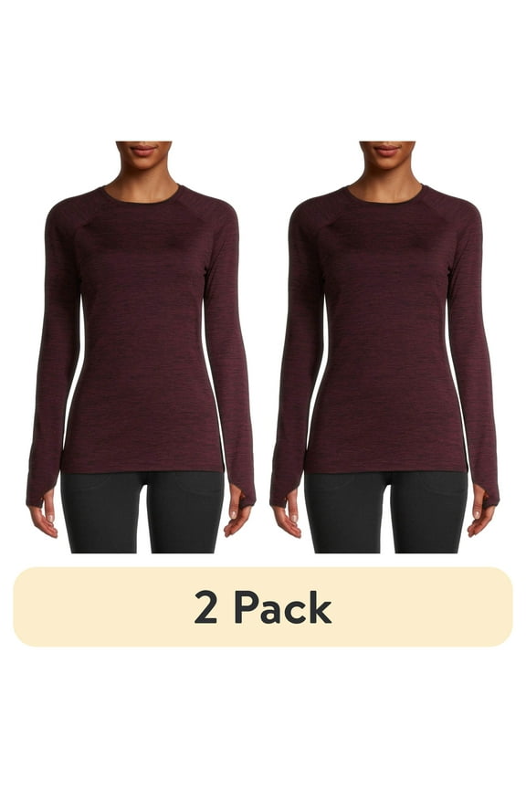 (2 pack) ClimateRight by Cuddl Duds Women's Plush Warmth Crew Neck Base Layer Top, Sizes XS to 4X