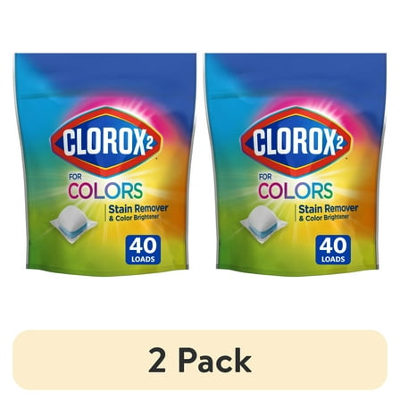 (2 pack) Clorox 2 for Colors Laundry Stain Remover and Color Booster Pods, Regular, 25.4 oz, 40 Count
