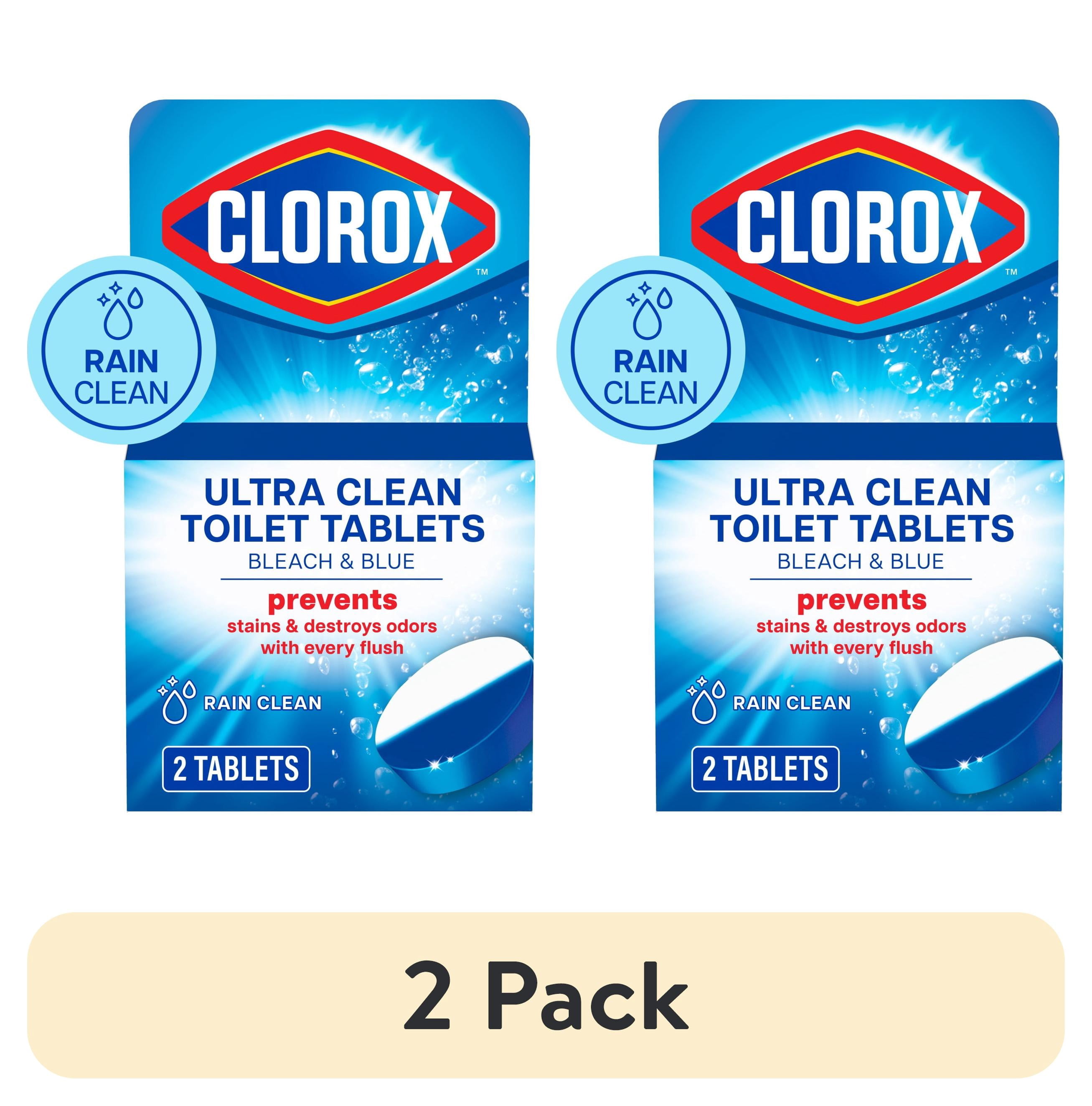 (2 pack) Clorox Bleach and Blue Toilet Bowl Cleaner Tablets, Rain Clean, 2 Count