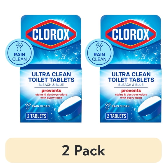 (2 pack) Clorox Bleach and Blue Toilet Bowl Cleaner Tablets, Rain Clean, 2 Count