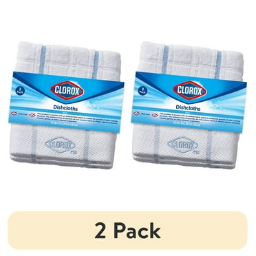 (2 pack) Clorox Cotton Dish Cloths 2 Pack, Absorbent for Cooking, Drying Dishes, Cleaning - (6" x 4.5") Blue