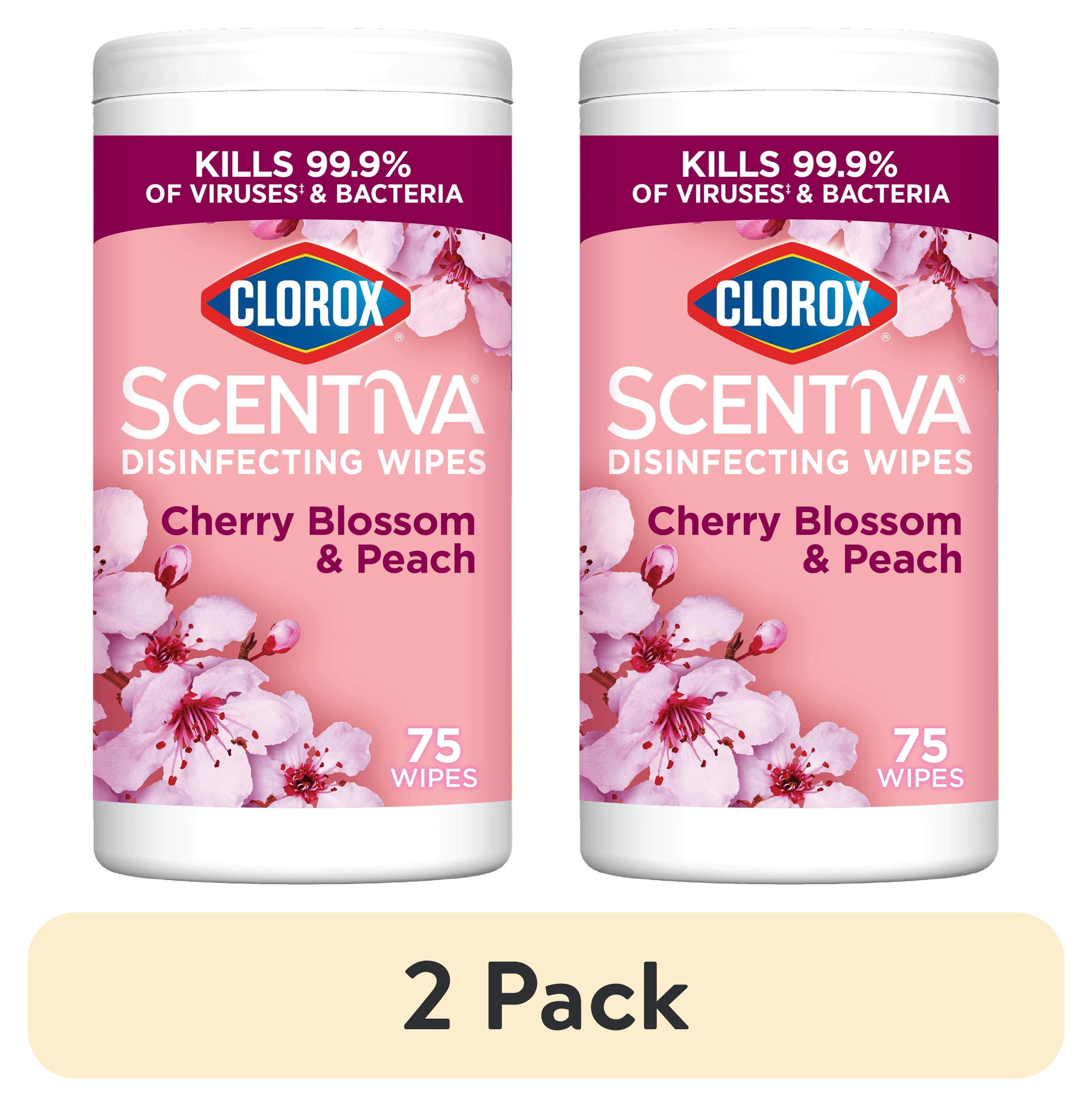 (2 pack) Clorox Scentiva Disinfecting Wipes, Cherry Blossom and Peach, 75 Count