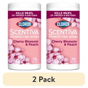 2 pack Clorox Scentiva Disinfecting Wipes, Cherry Blossom and Peach, 75 Count