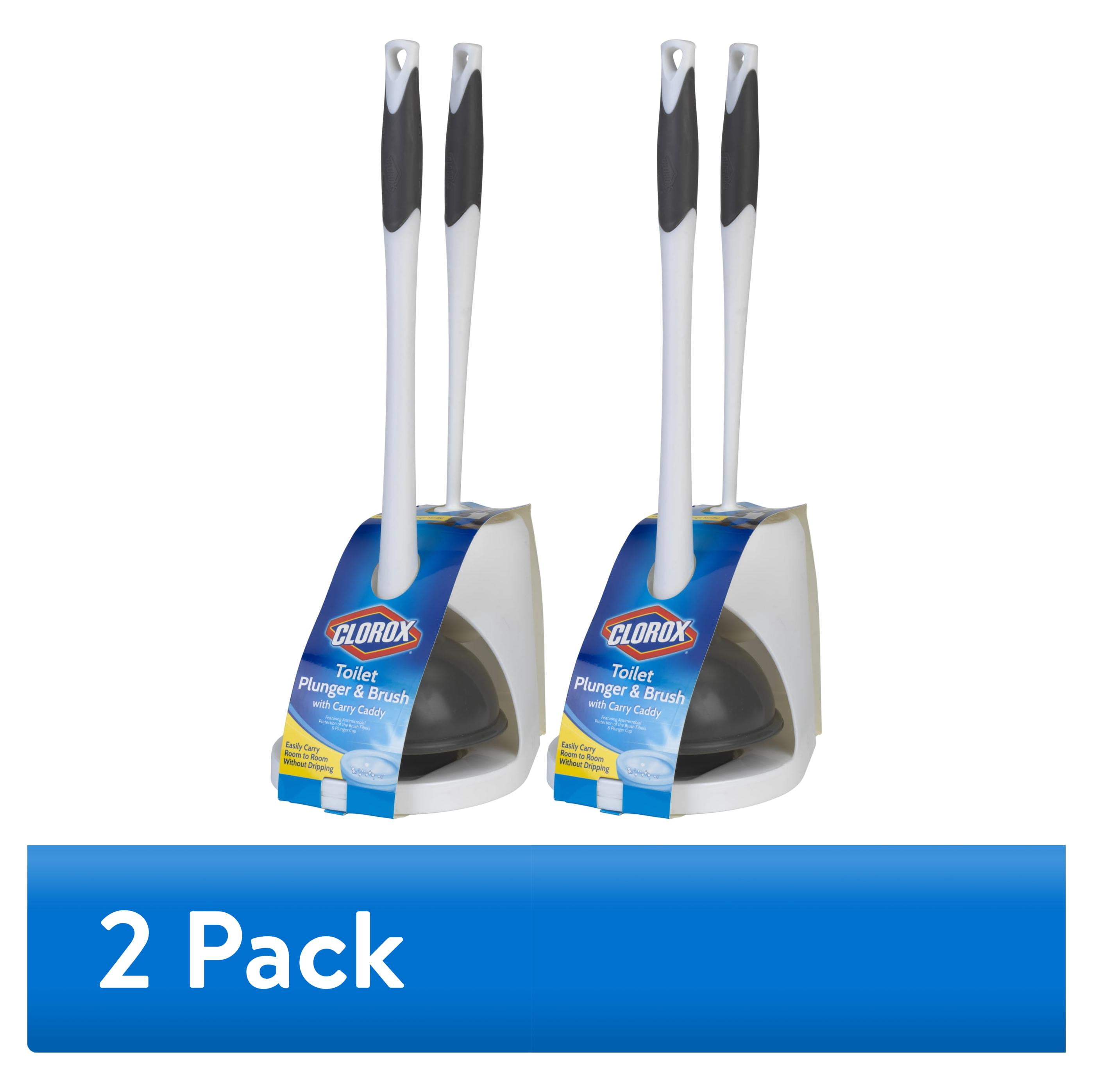 (2 pack) Clorox Toilet Plunger and Bowl Brush Combo Set with Caddy, White