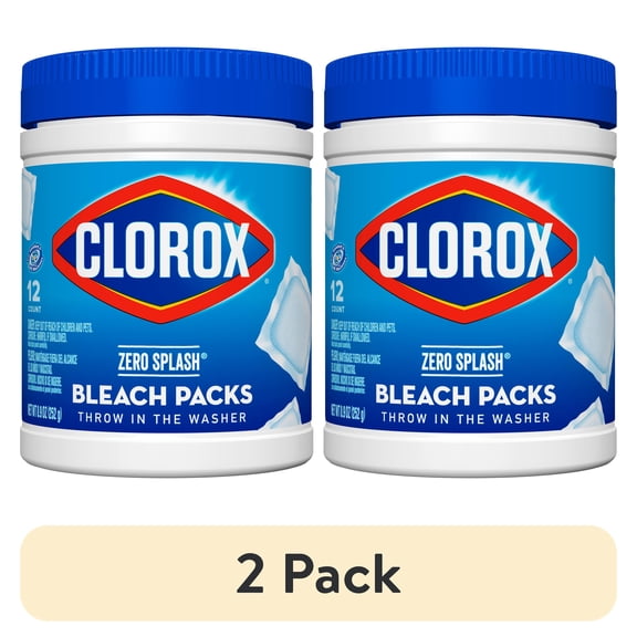 (2 pack) Clorox Zero Splash Bleach Packs, Regular Scent, 8.9 oz, 12 Count