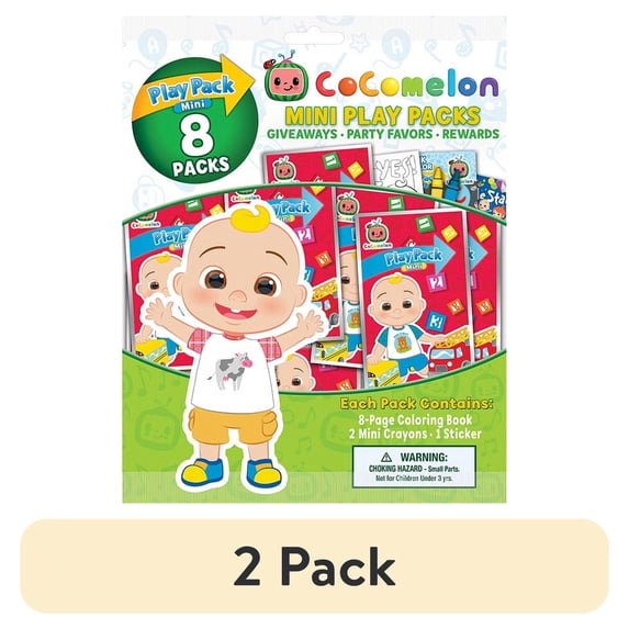 (2 pack) CoComelon 8 Count Mini Play Pack with Small Coloring Book and Crayons, Paper Party Favors