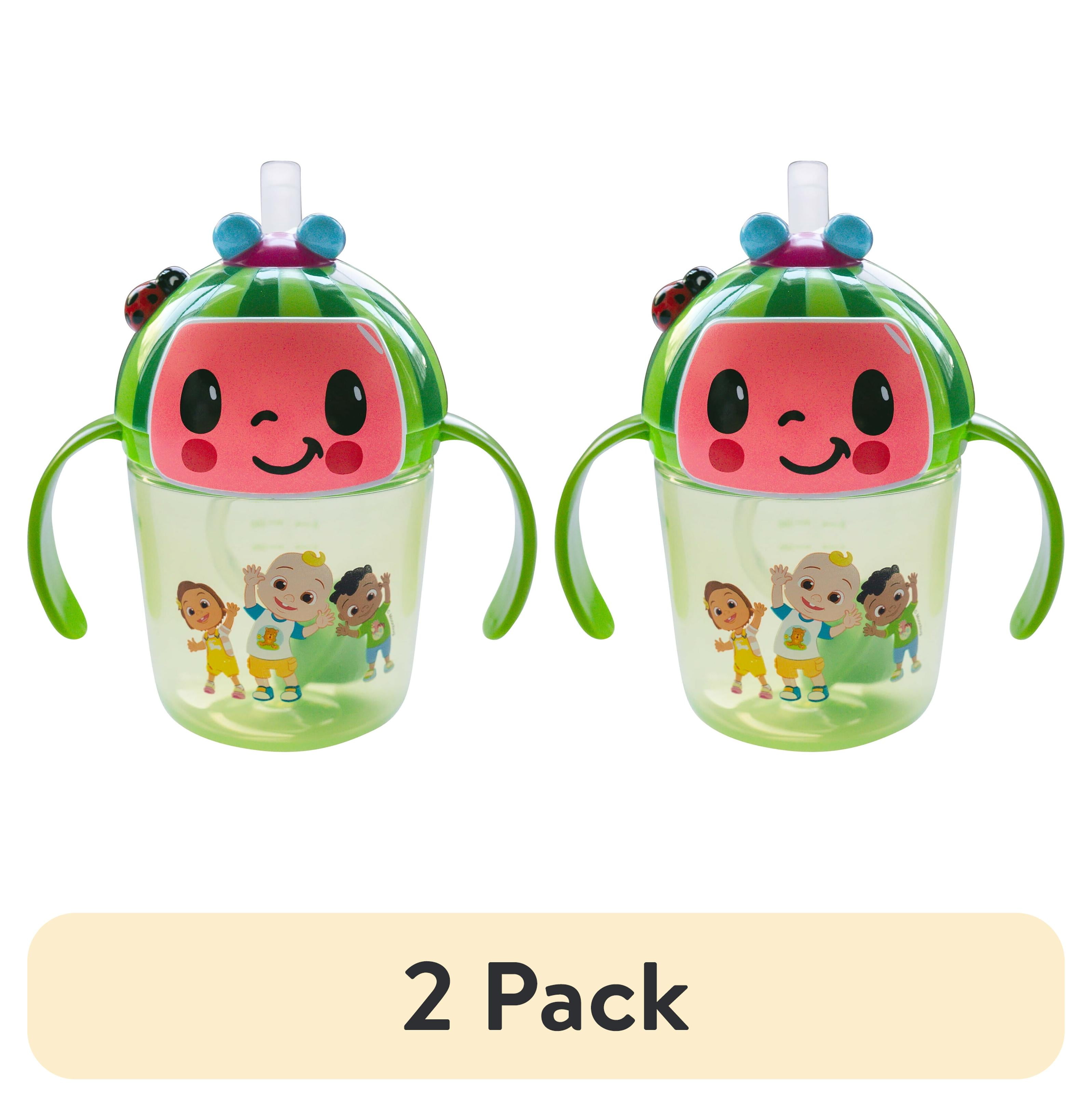 (2 pack) CoComelon Weighted Straw Cup - Spill Proof Toddler Straw Cups with Flip Top Cover - Transition Sippy Cups - Toddler Feeding Supplies - 7 Oz - Ages 6 Months and Up