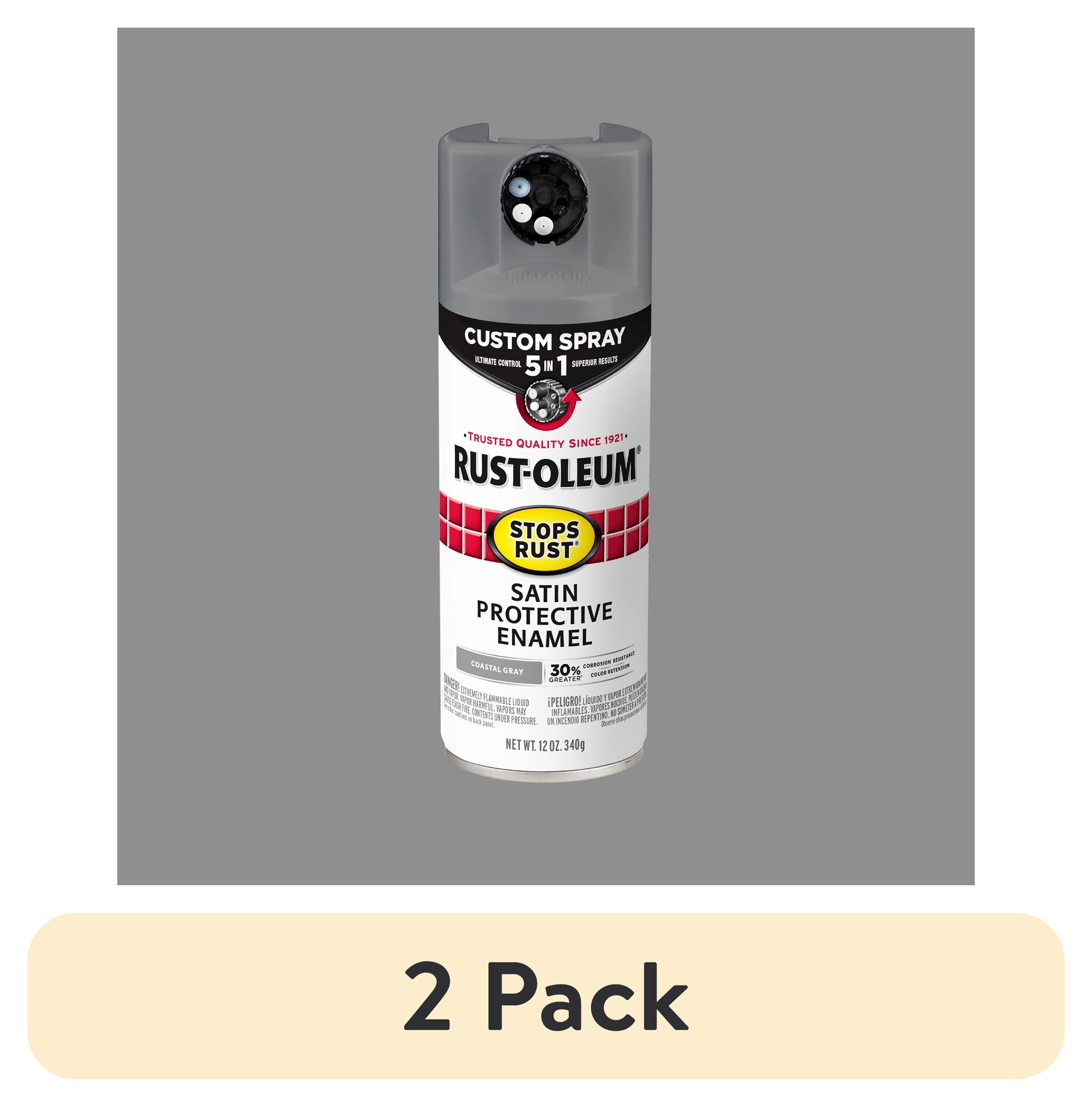 (2 pack) Coastal Gray , Rust-Oleum Stops Rust Custom Sprays 5 in 1 Satin Spray Paint-376872, 12 oz