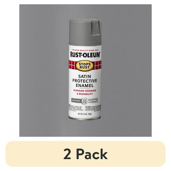 (2 pack) Coastal Gray , Rust-Oleum Stops Rust Protective Enamel Satin Spray Paint-312819, 12 oz