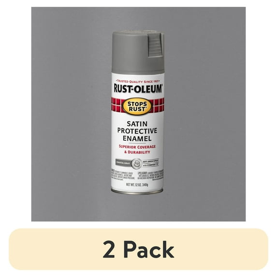 (2 pack) Coastal Gray , Rust-Oleum Stops Rust Protective Enamel Satin Spray Paint-312819, 12 oz