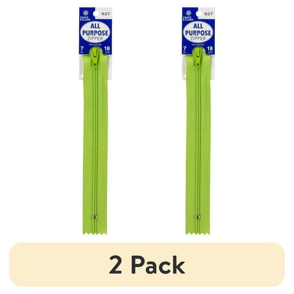 (2 pack) Coats & Clark 7" Green Polyester All Purpose Zipper, 1 Each