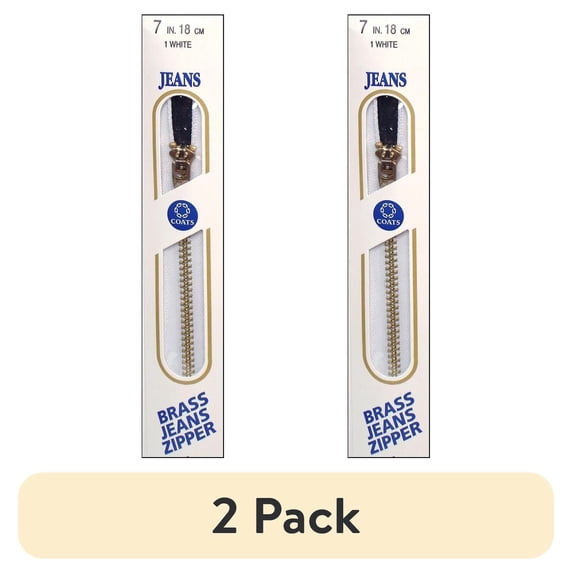 (2 pack) Coats & Clark Brass Jeans Sewing Zipper, 1 Each, 7" , White