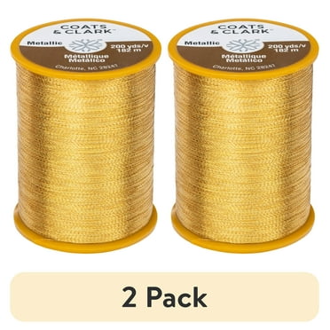 (2 pack) Coats & Clark Metallic Gold Polyester Sewing Thread, 200 Yards