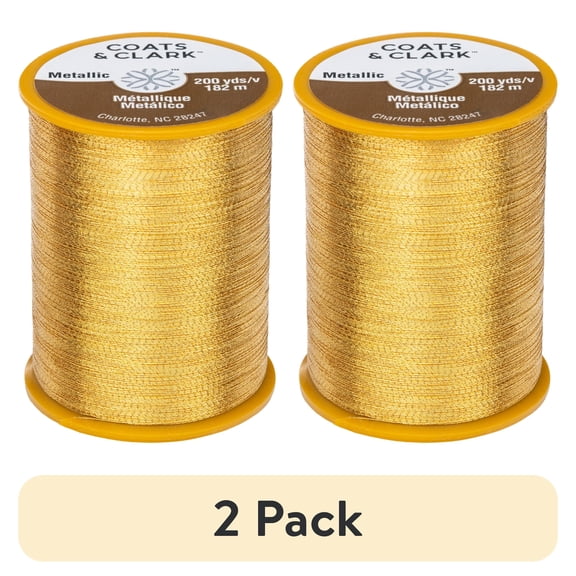 (2 pack) Coats & Clark Metallic Gold Polyester Sewing Thread, 200 Yards