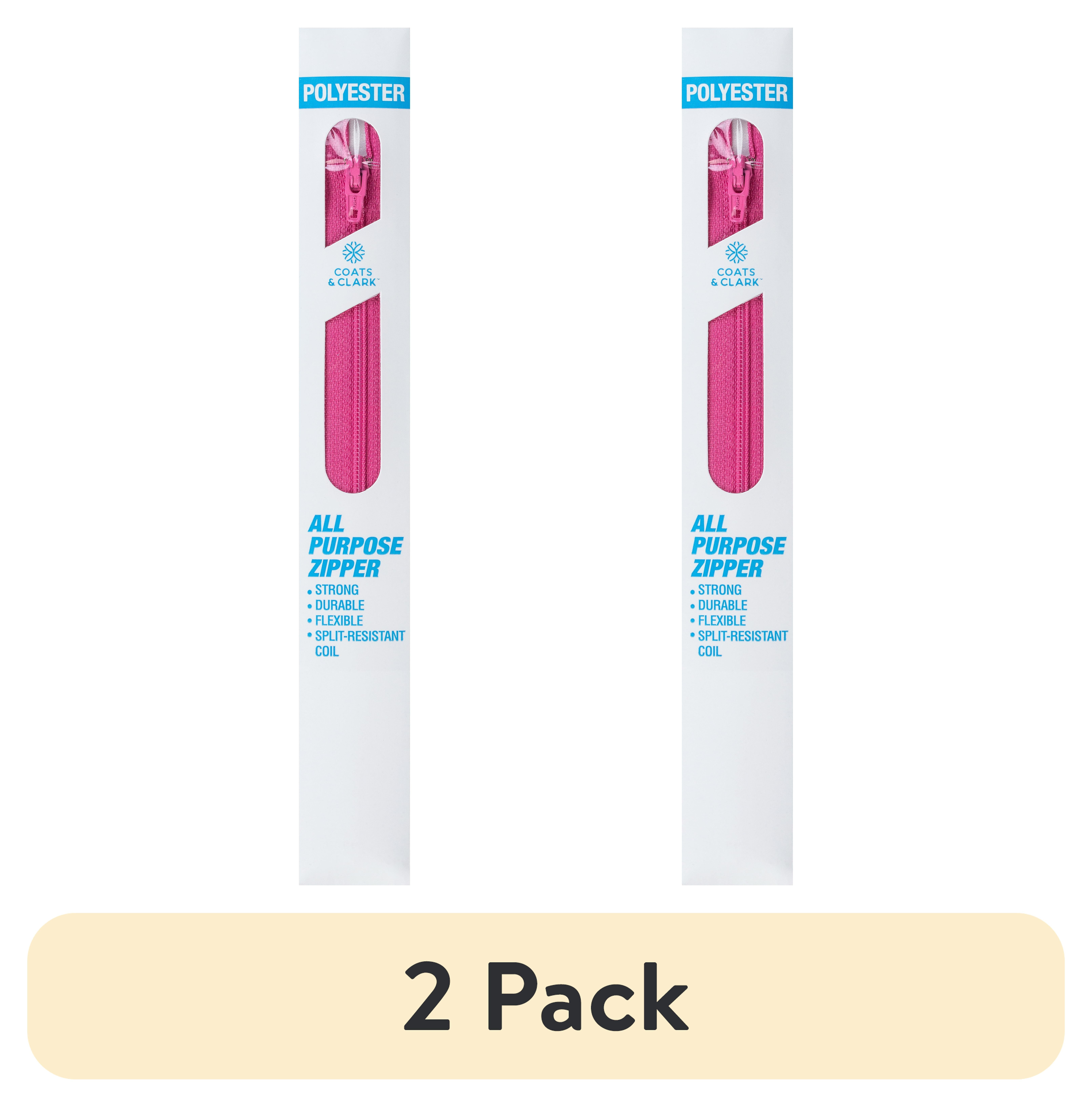 (2 pack) Coats & Clark Polyester 14" All Purpose Dark Rose Sewing Zipper, 1 Each