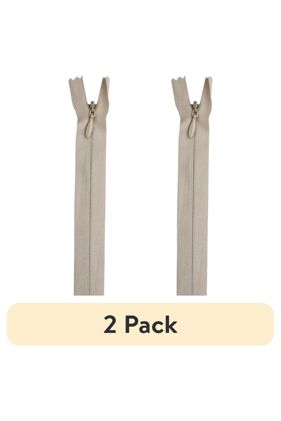 (2 pack) Coats & Clark Polyester 14" All Purpose Invisible Ecru Sewing Zipper, 1 Each