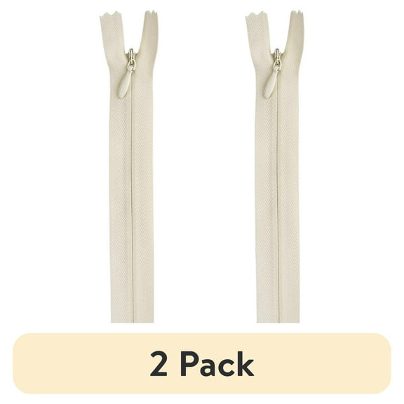 (2 pack) Coats & Clark Polyester 14" All Purpose Invisible Natural Zipper, 1 Each
