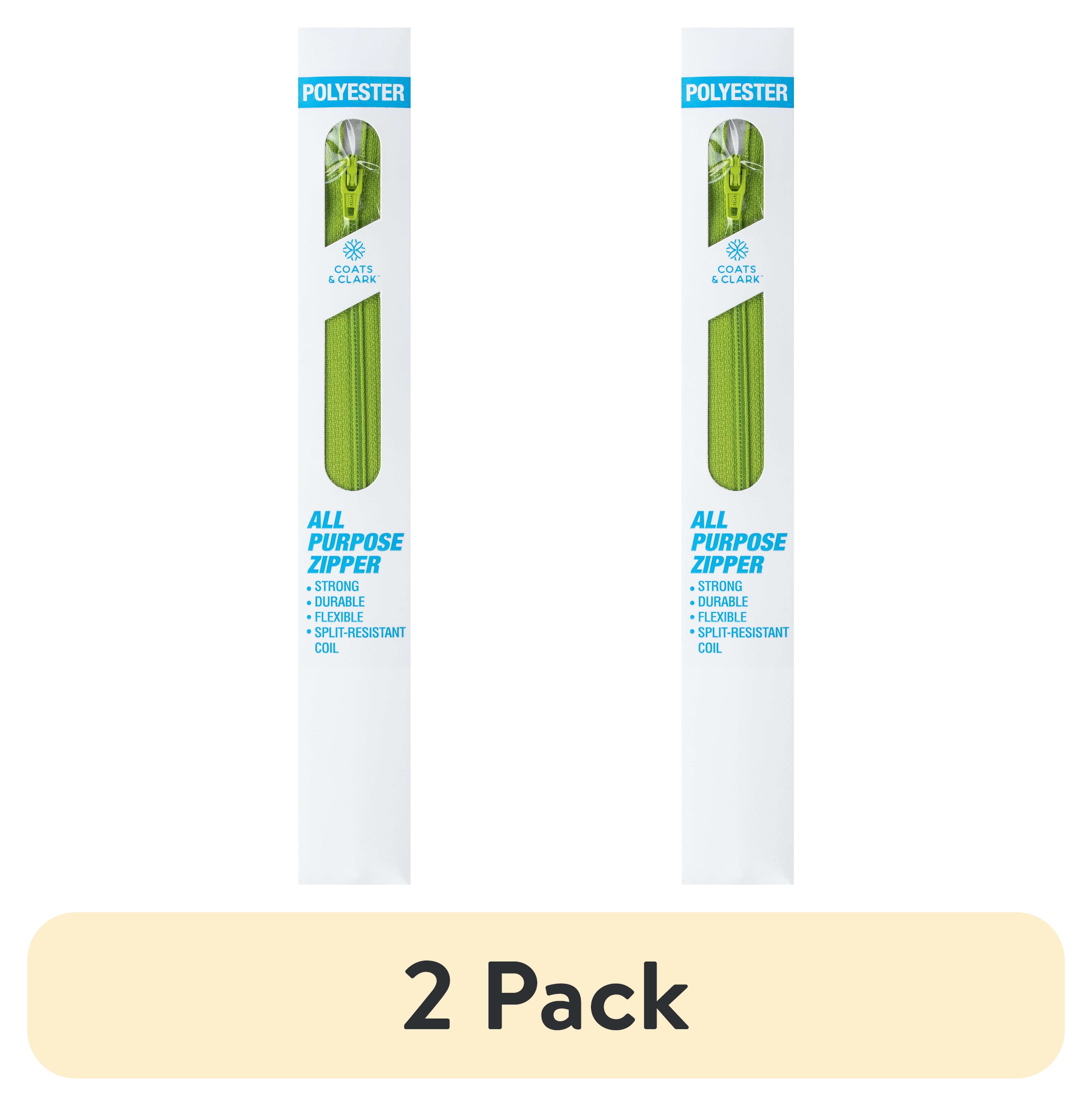 (2 pack) Coats & Clark Polyester 14" All Purpose Kiwi Zipper, 1 Each