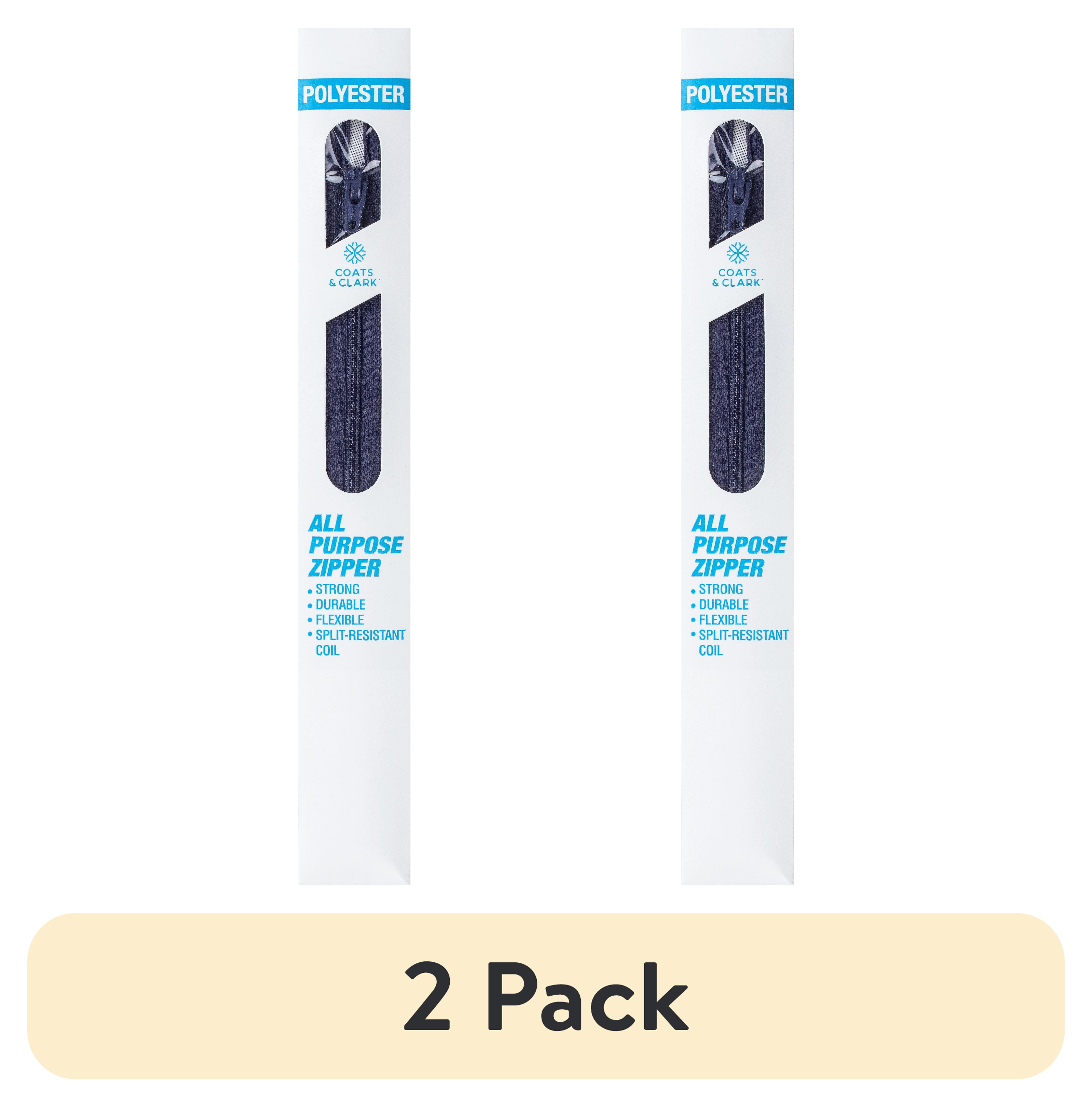 (2 pack) Coats & Clark Polyester 14" All Purpose Navy Sewing Zipper, 1 Each