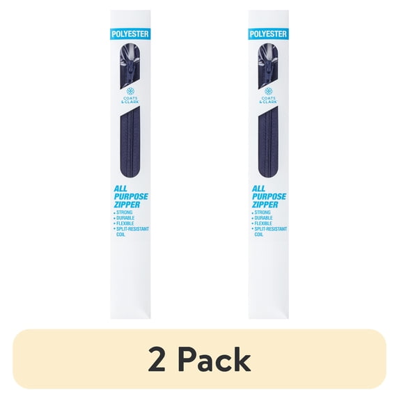 (2 pack) Coats & Clark Polyester 14" All Purpose Navy Sewing Zipper, 1 Each