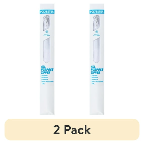 (2 pack) Coats & Clark Polyester 20" All Purpose White Sewing Zipper, 1 Each