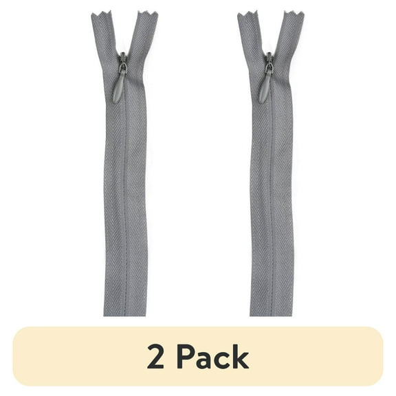 (2 pack) Coats & Clark Polyester 22" All Purpose Nugrey Sewing Zipper, 1 Each