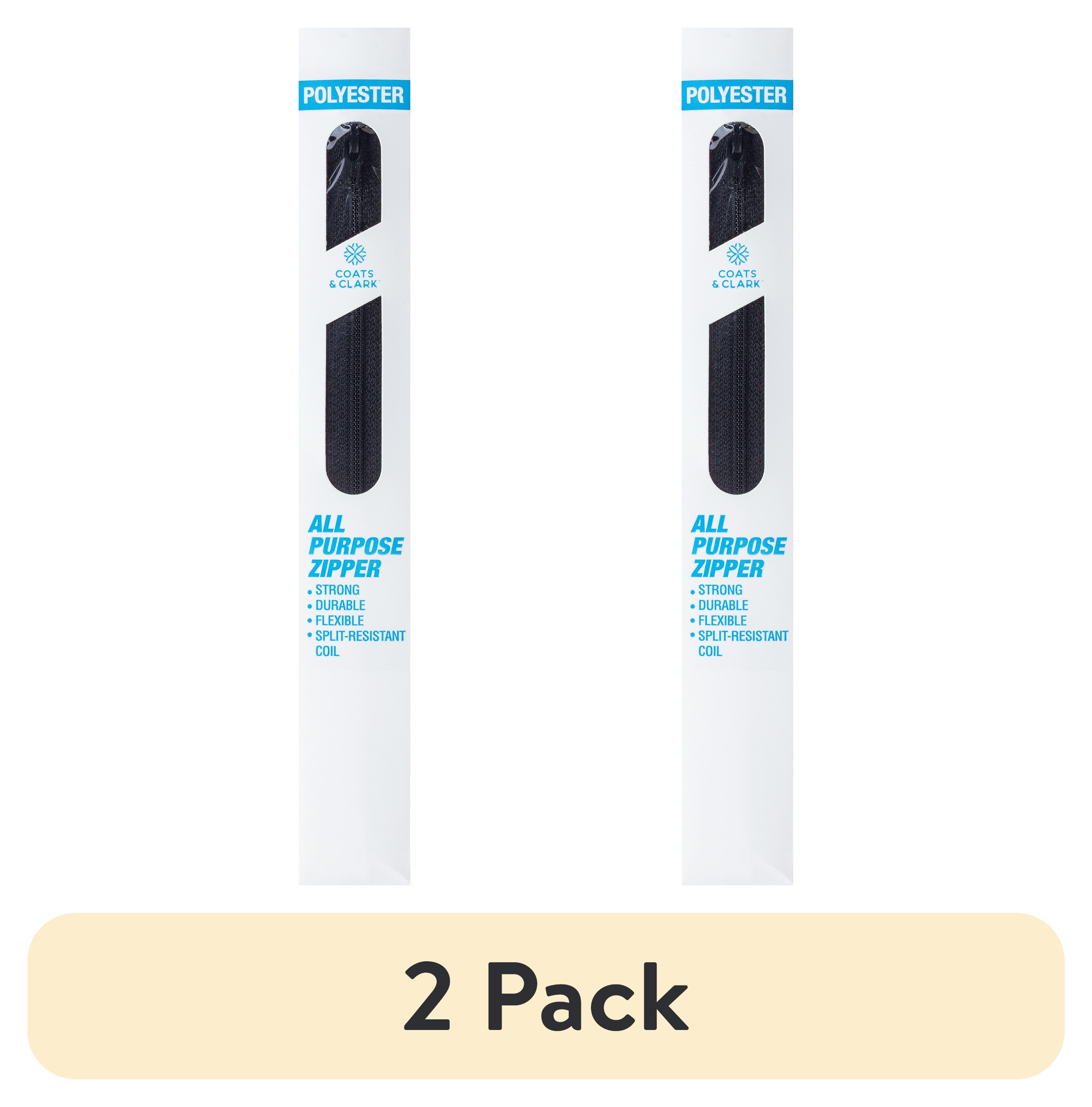 (2 pack) Coats & Clark Polyester 24" All Purpose Black Sewing Zipper, 1 Each