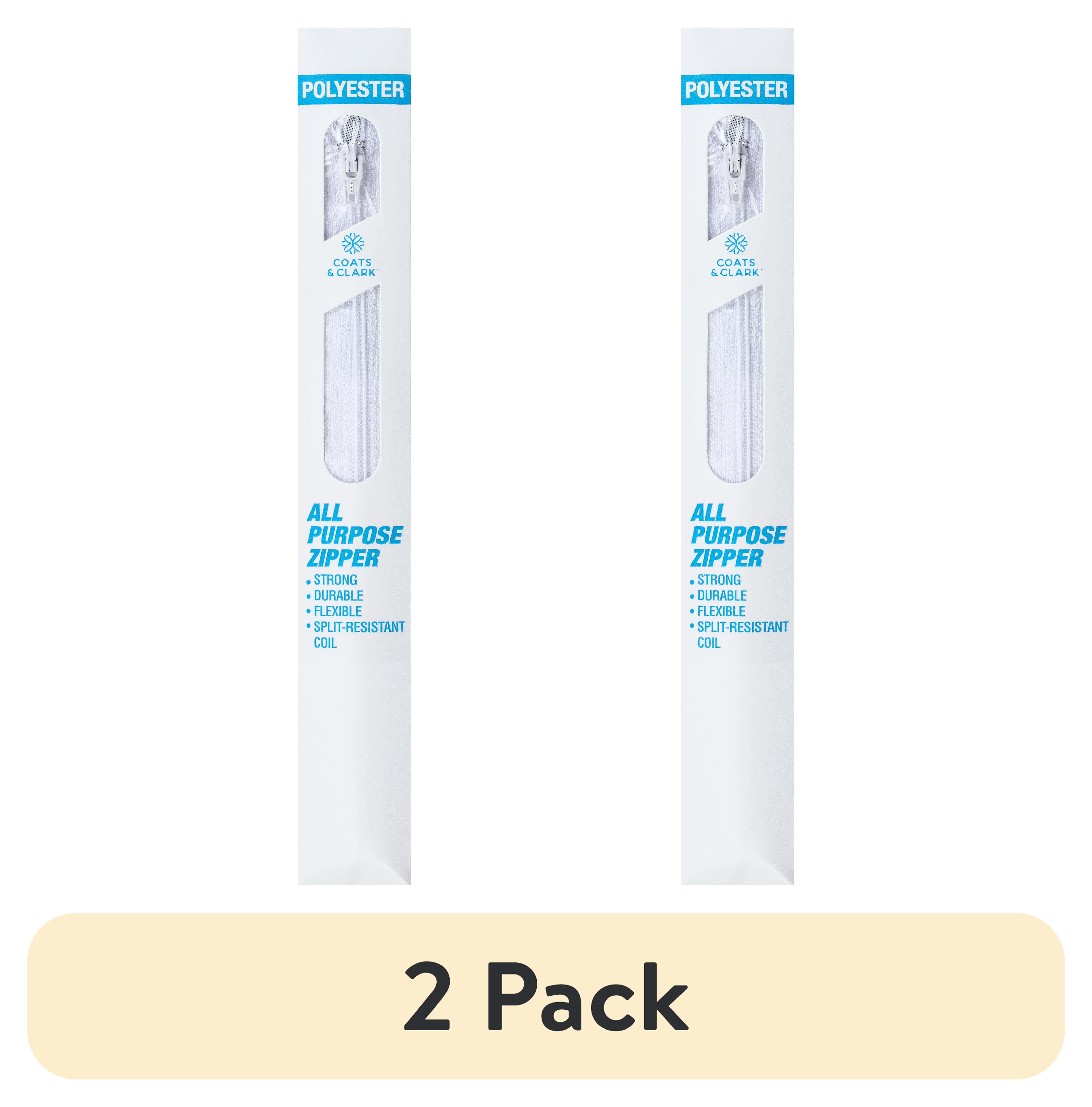 (2 pack) Coats & Clark Polyester 24" All Purpose White Sewing Zipper, 1 Each