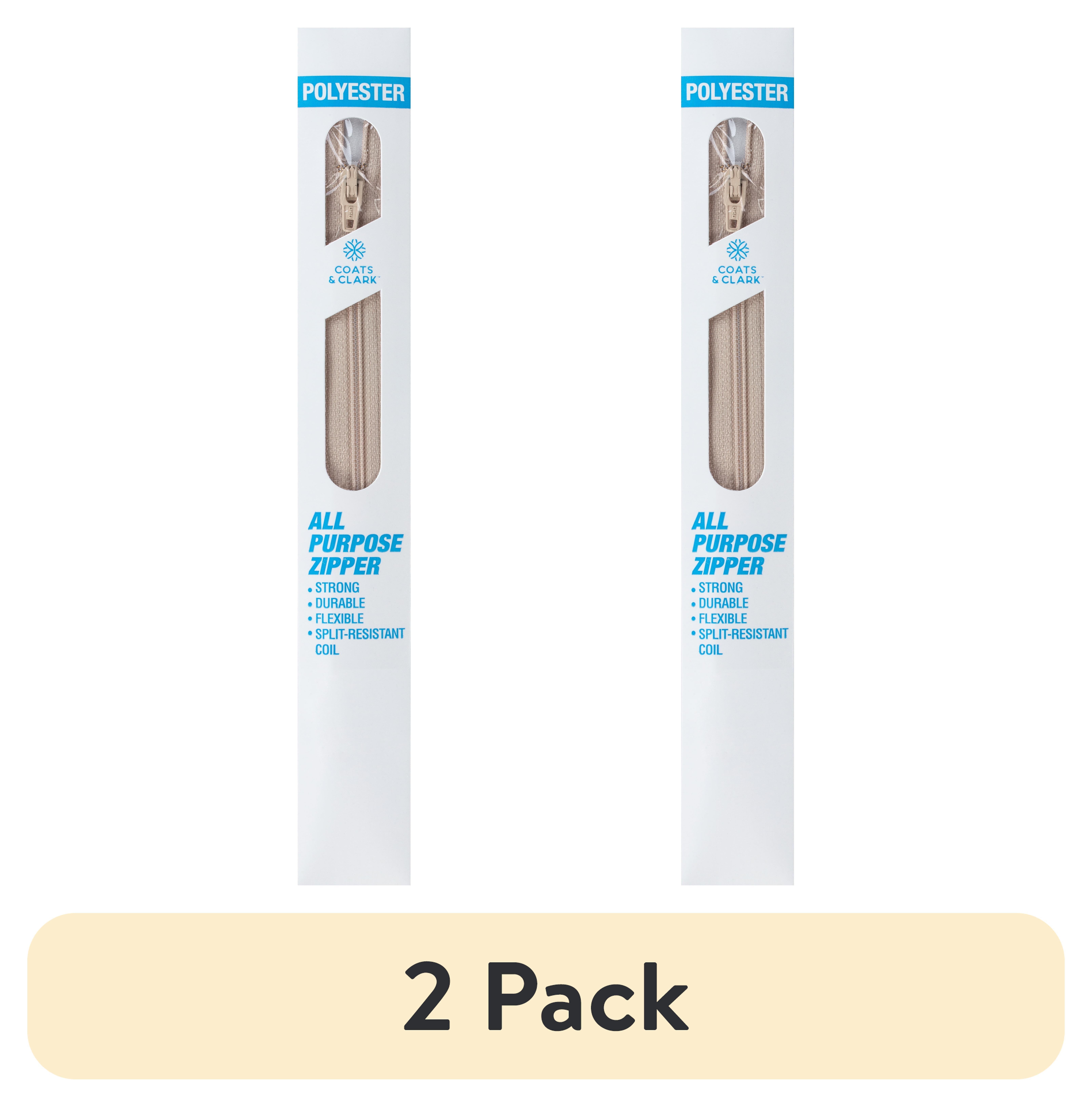 (2 pack) Coats & Clark Polyester 7" All Purpose Ecru Sewing Zipper, 1 Each