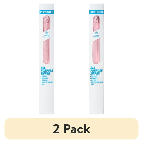 (2 pack) Coats & Clark Polyester 7" All Purpose Light Pink Sewing Zipper, 1 Each