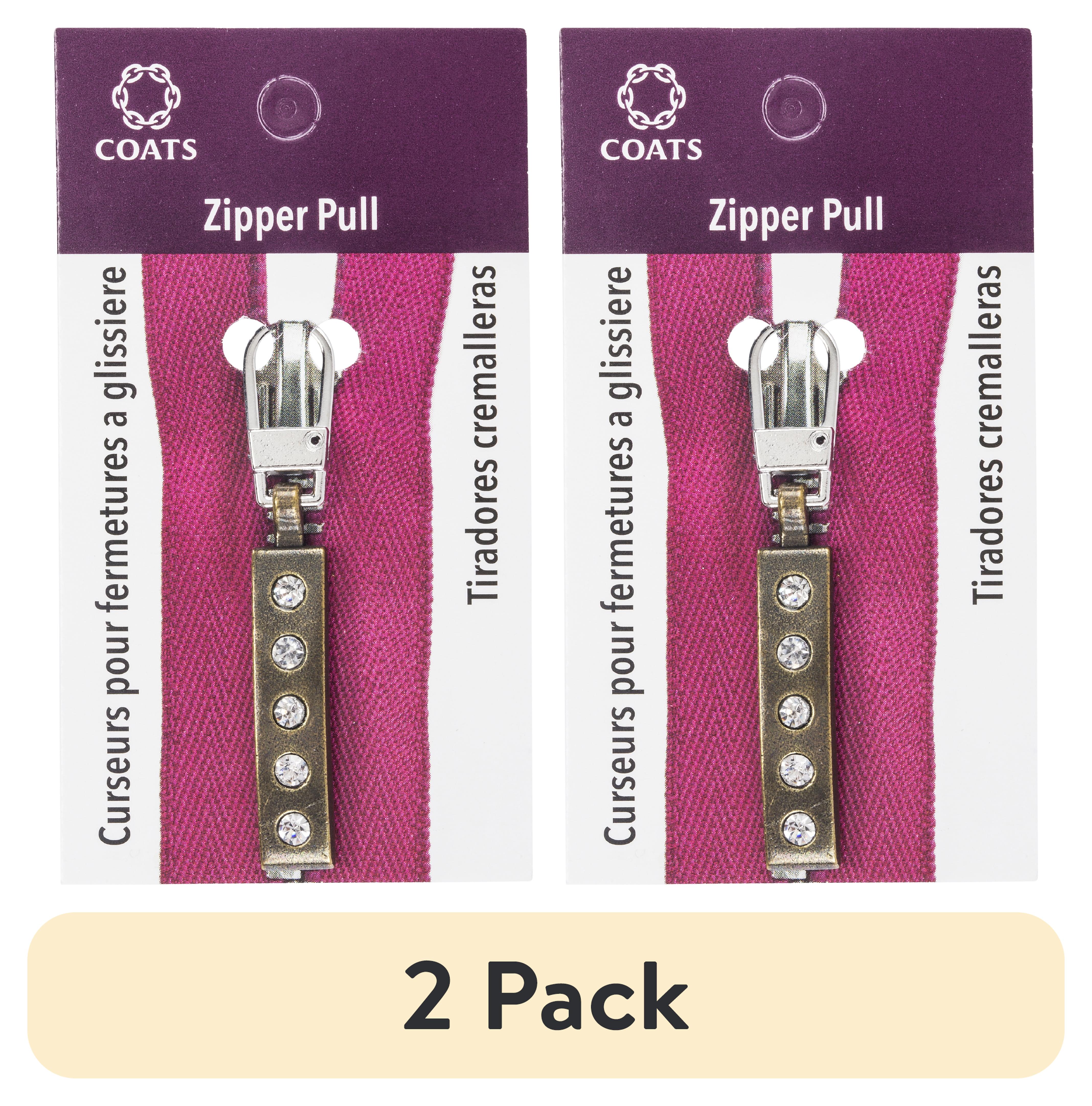 (2 pack) Coats & Clark Zipper Pulls, Metal, Antique Brass 5 Stone Bar