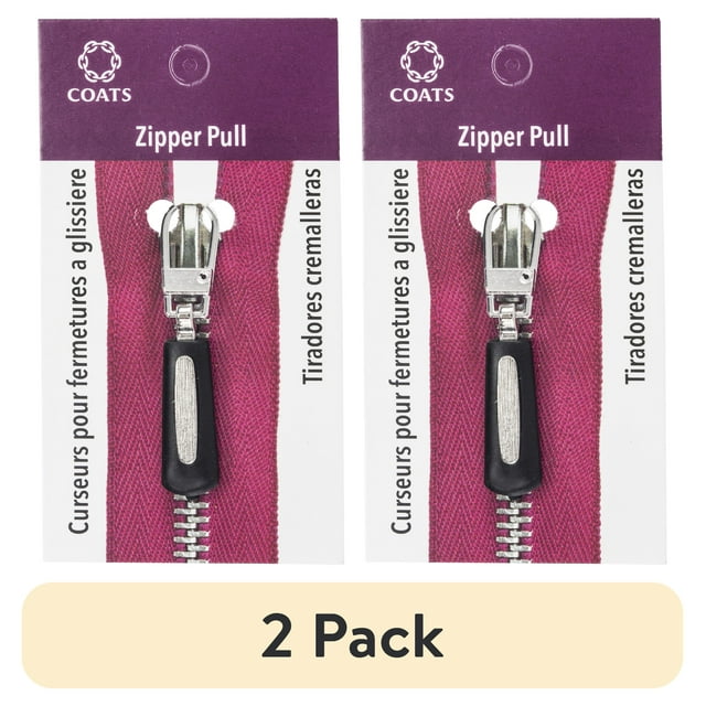 (2 pack) Coats & Clark Zipper Pulls, Metal, Black Rubber & Silver