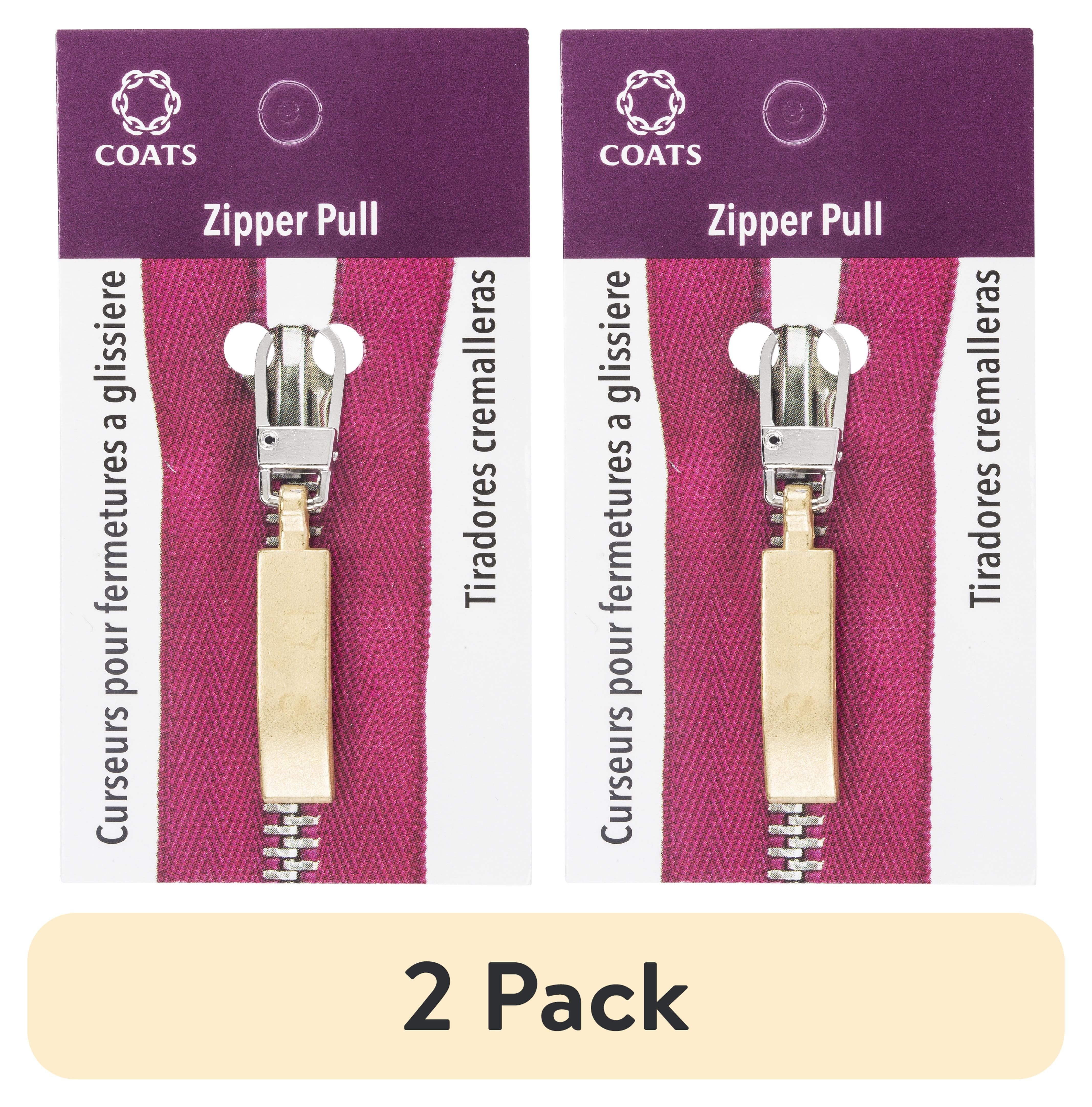 (2 pack) Coats & Clark Zipper Pulls, Metal, Gold Flat Wave