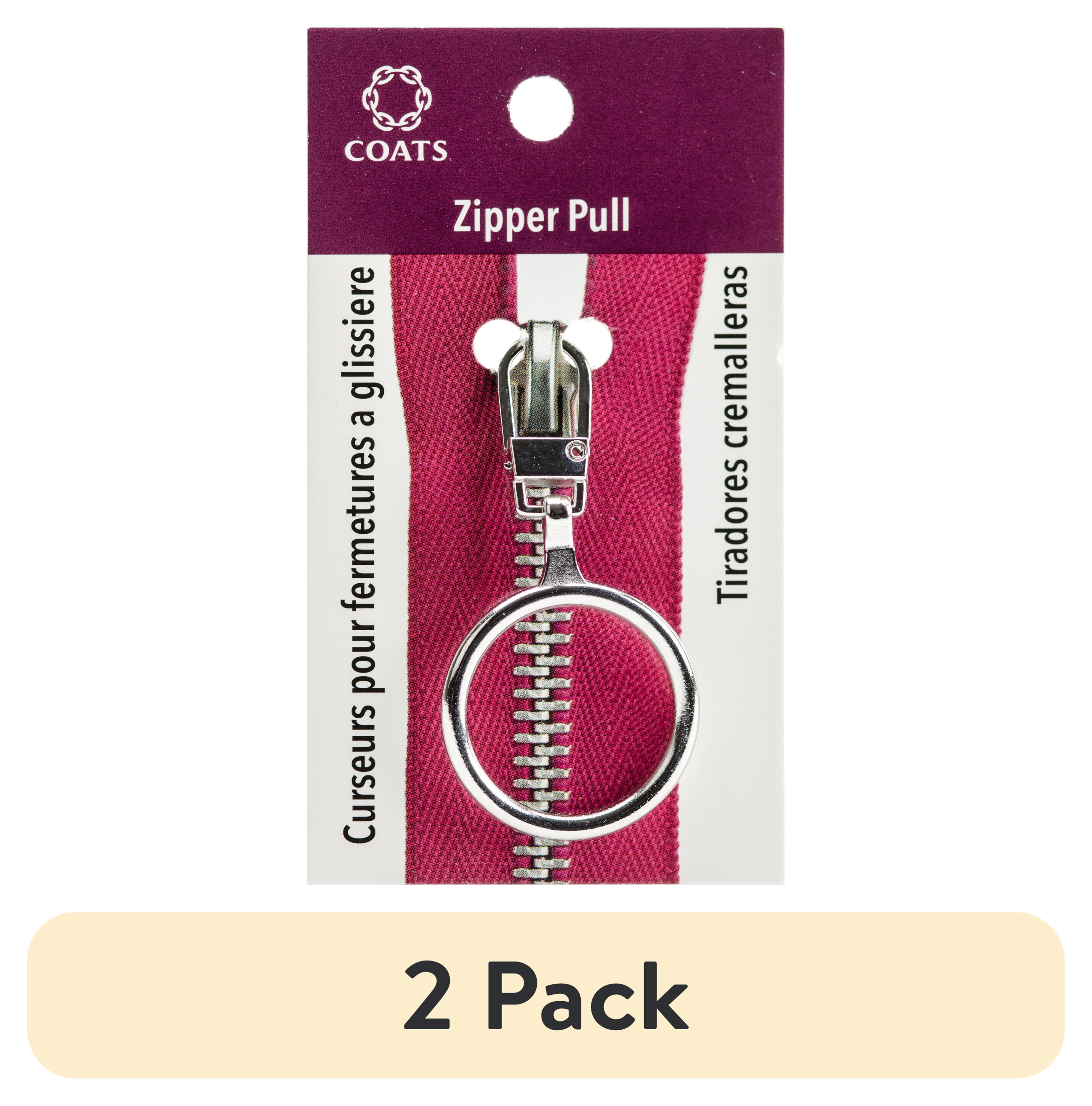 (2 pack) Coats & Clark Zipper Pulls, Metal, Silver 1" Ring