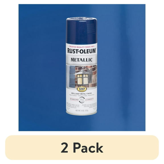 (2 pack) Cobalt Blue, Rust-Oleum Stops Rust Metallic Spray Paint-7251830, 11 oz