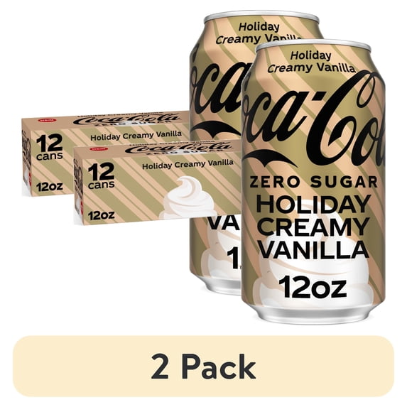 (2 pack) Coca-Cola Zero Sugar Holiday Creamy Vanilla Soda Pop Fridge Pack Cans, 12 fl oz, 12 Pack