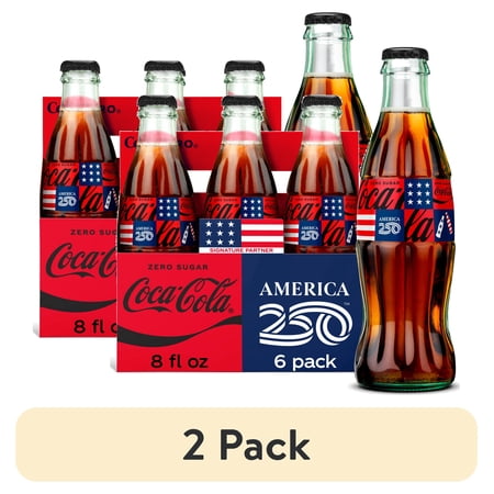 (2 pack) Coca-Cola Zero Sugar Soda Pop Glass Bottles, 8 fl oz, 6 Pack