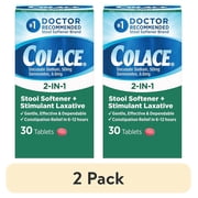(2 pack) Colace 2-in-1 Stool Softener and Stimulant Laxative Tablets, 100 mg, 30 Count